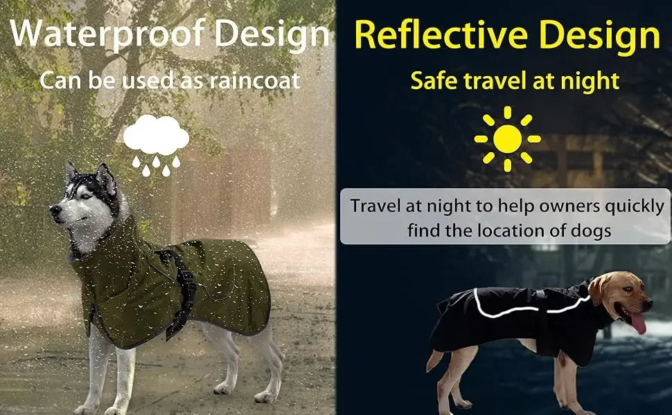 Waterproof Dog Jacket β Warm Fleece Lined with Reflective Trim