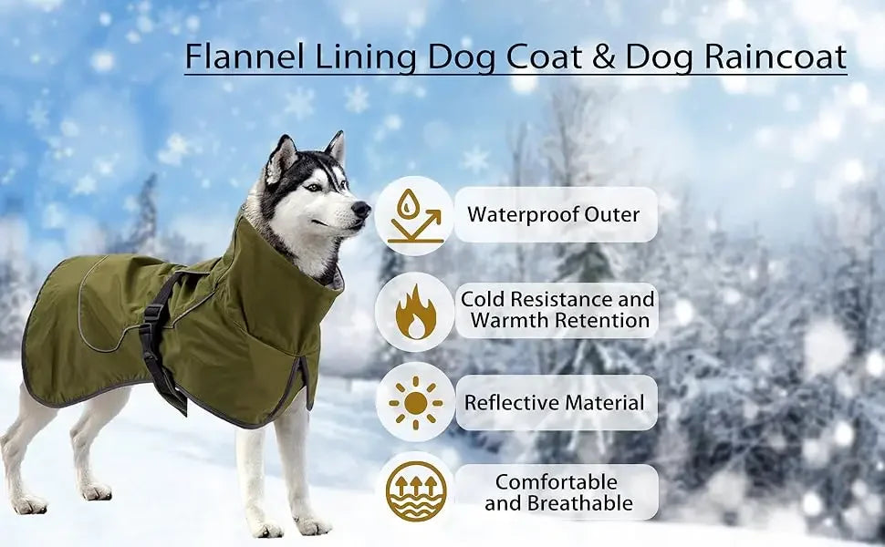 Waterproof Dog Jacket β Warm Fleece Lined with Reflective Trim